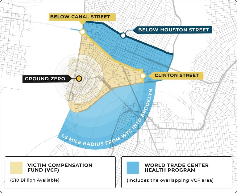 9/11 exposure zone map of lower manhattan nyc